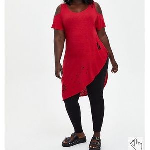 DC COMICS SUICIDE SQUAD RED COLD-SHOULDER ASYMMETRICAL TOP
